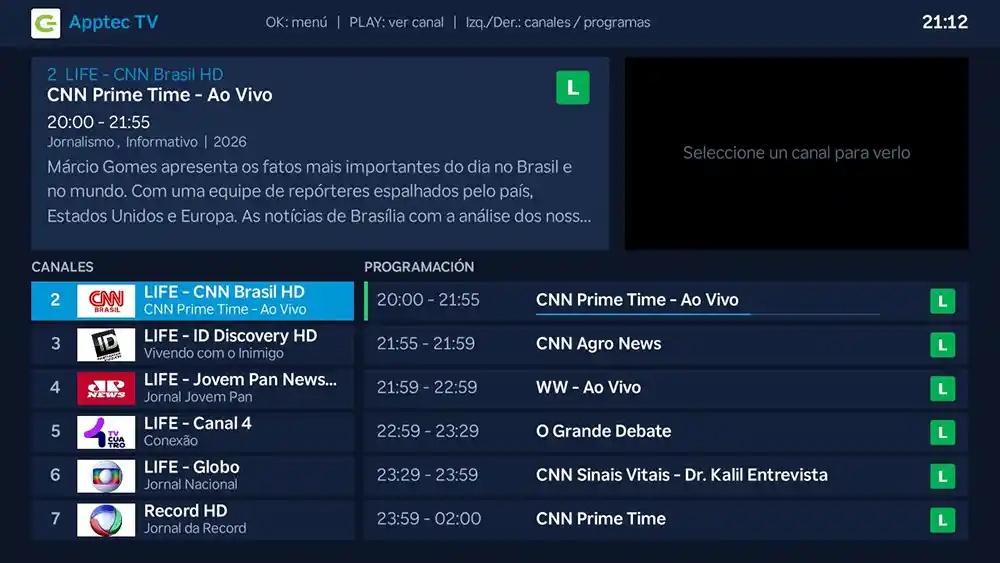 Tela do Roku Epg