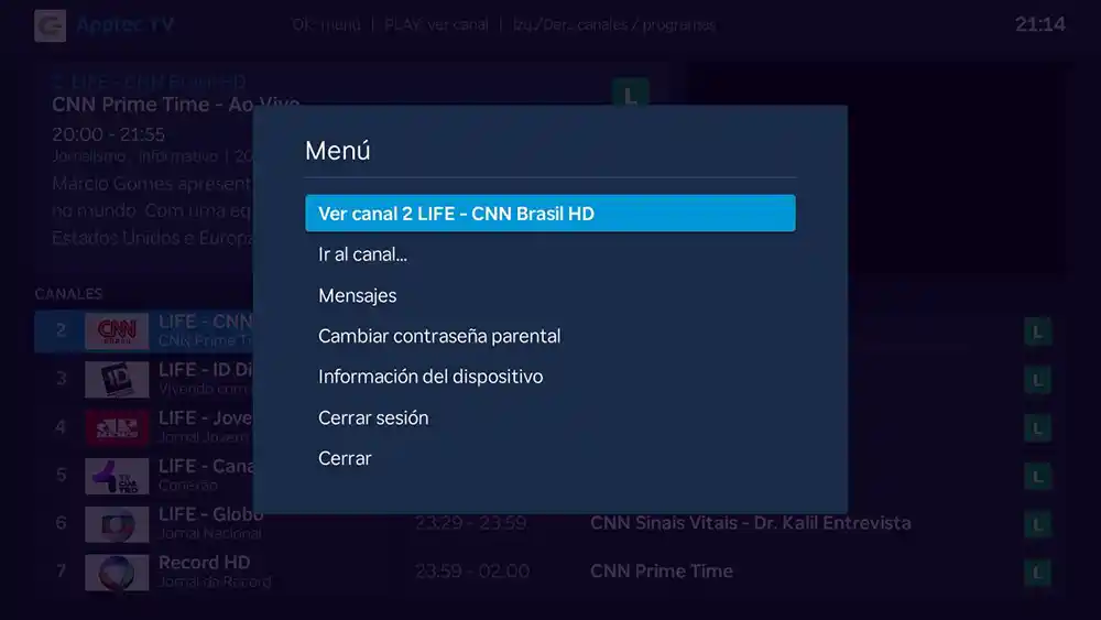 Tela do Roku Menu